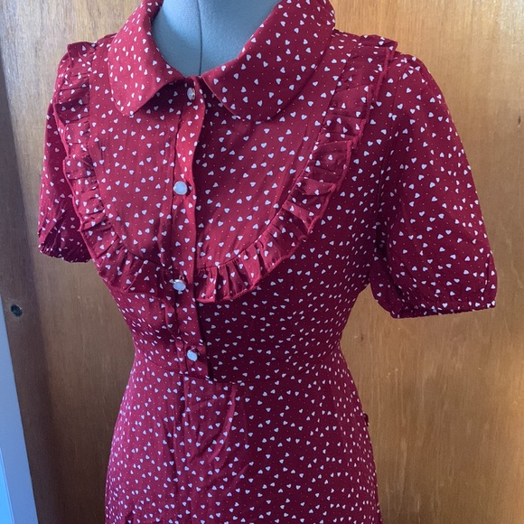 Shein burgundy white heart print dress L - Picture 4 of 14